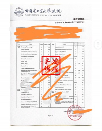 哈尔滨工业大学（深圳）出国留学中英文成绩单打印案例