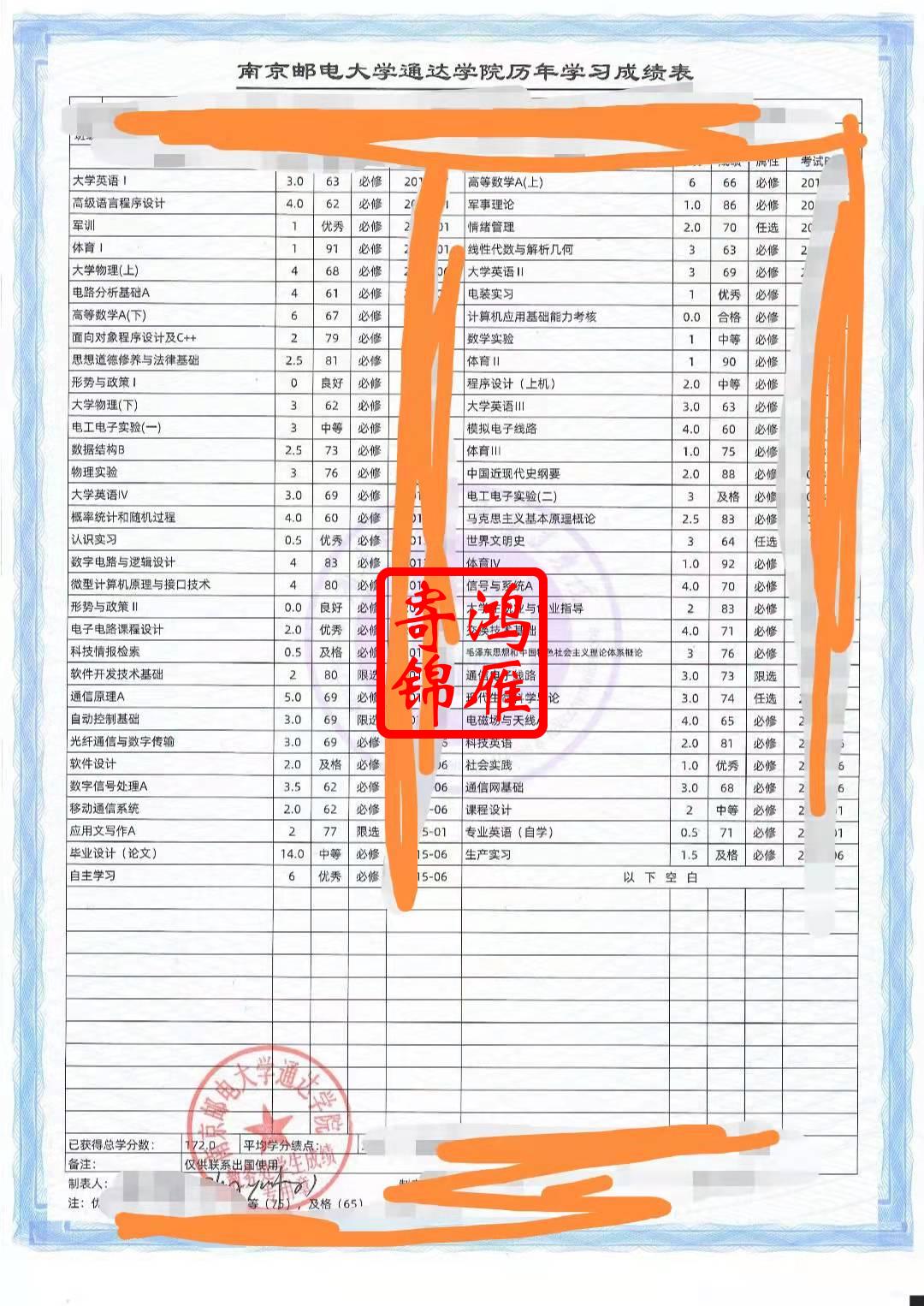 南京邮电大学通达学院中文成绩单打印代办案例.jpg