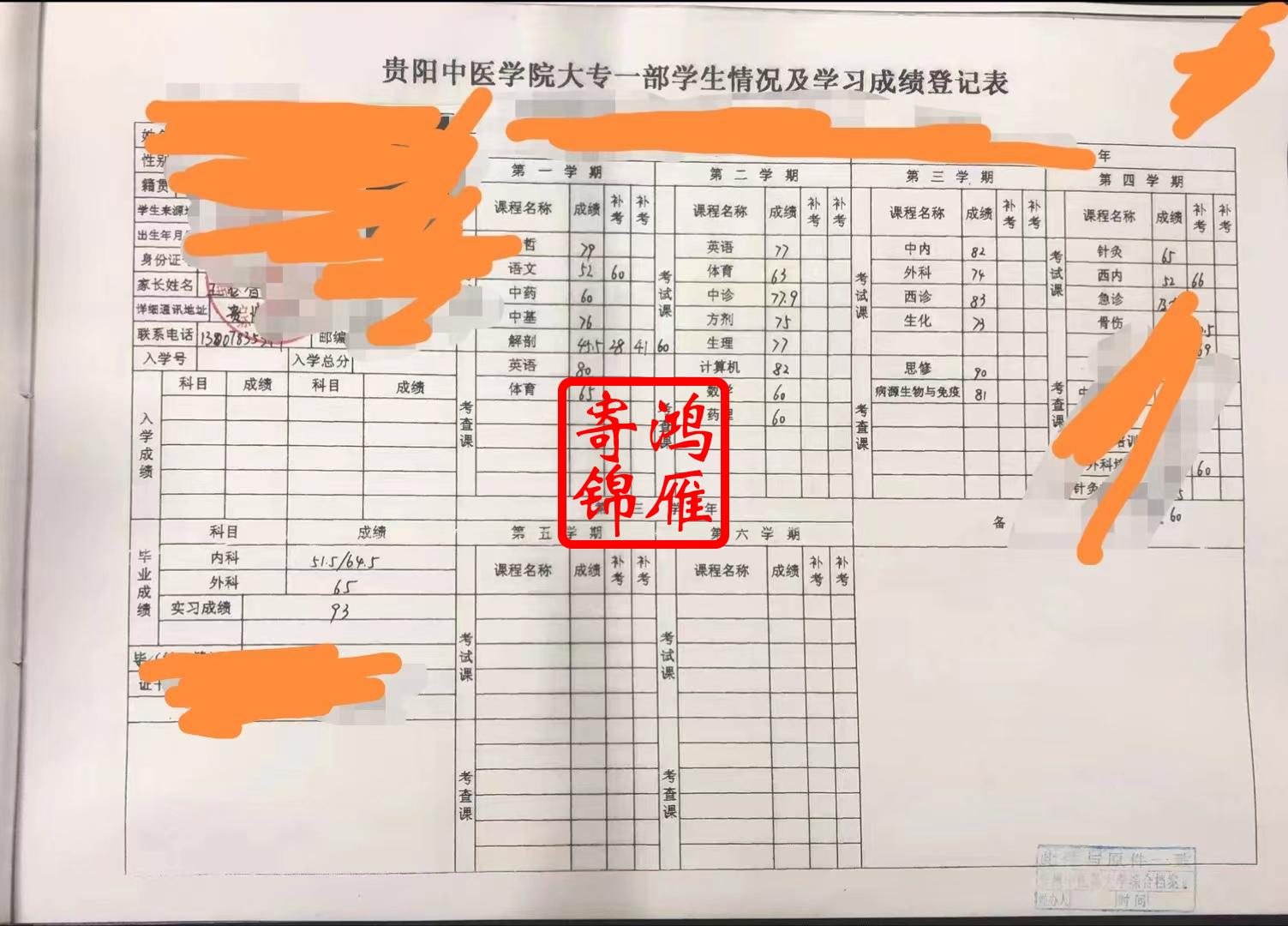 贵阳中医学院即现在的贵州中医药大学中文成绩单打印案例.jpg